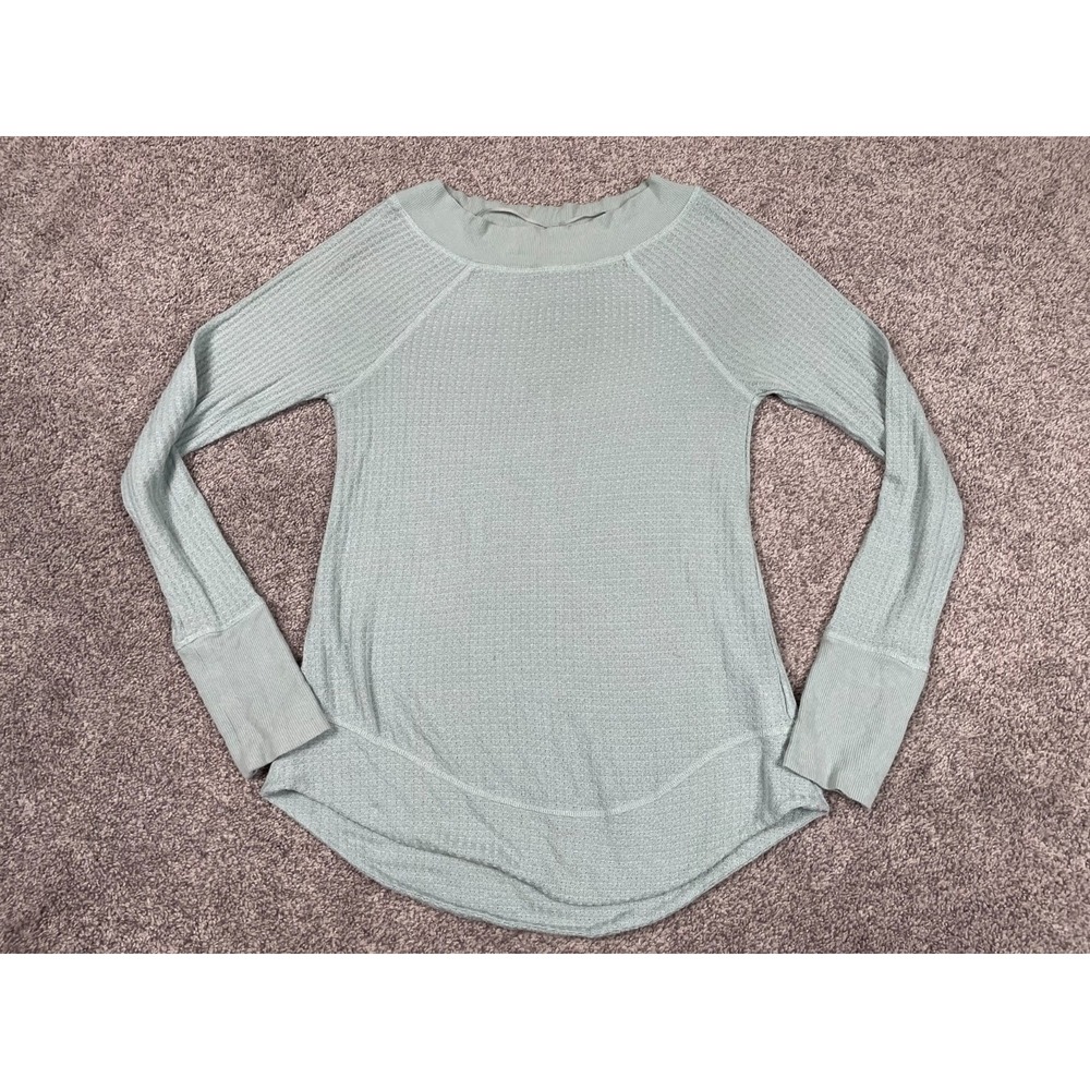 Prana Shirt Womens Small Green Thermal Waffle Long Sleeve Classic Slim Boho Top